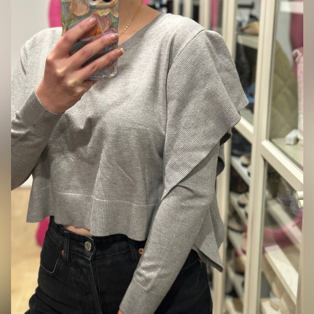 Zara grey one shoulder‎ ruffle crop sweater. Size small NWT